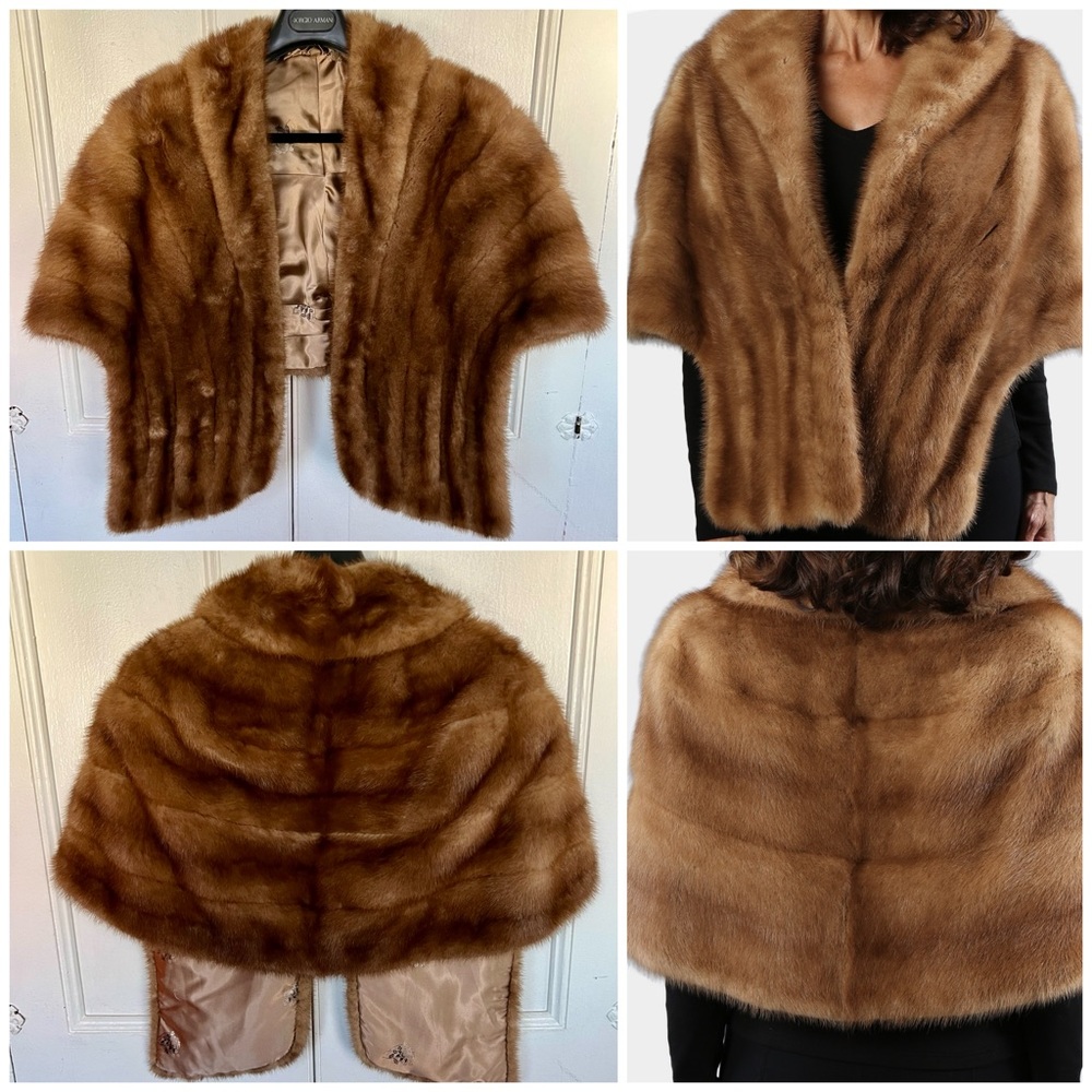 Woman's Vintage Autumn Haze Mink Fur Stole Cape Shawl Jacket Honey Blonde